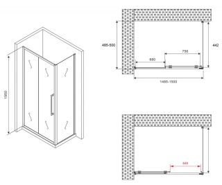 Душевой уголок ABBER Schwarzer Diamant AG30150H-S50 150x50см хром